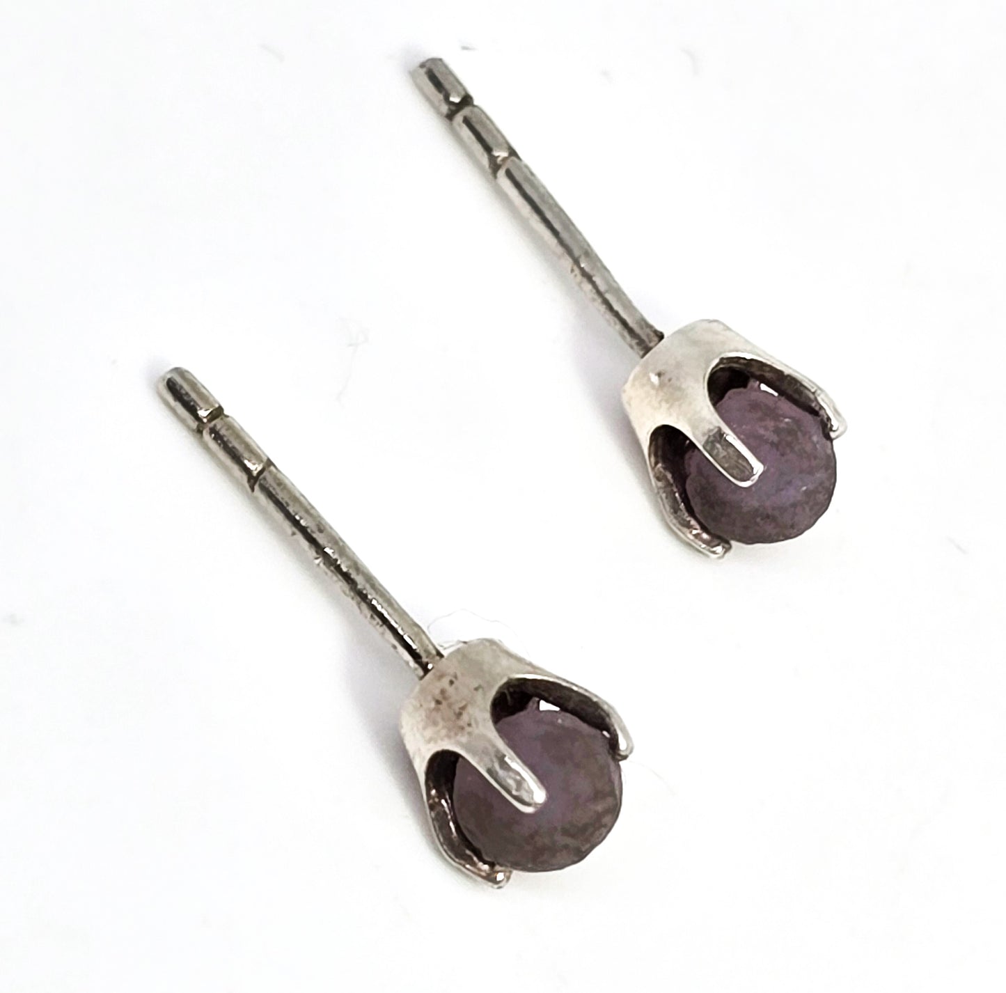 Purple grape agate natural chalcedony sterling silver stud earrings