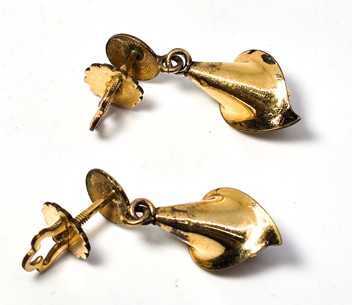 Cala Lily Dichroic glass rhinestone 12k yellow gold filled screw post vintage earrings