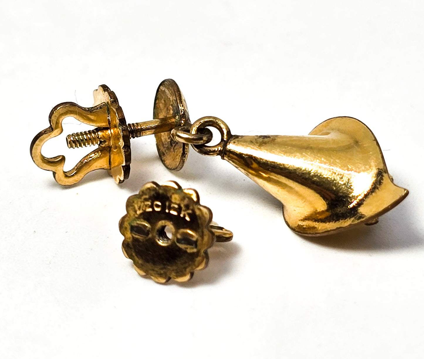 Cala Lily Dichroic glass rhinestone 12k yellow gold filled screw post vintage earrings