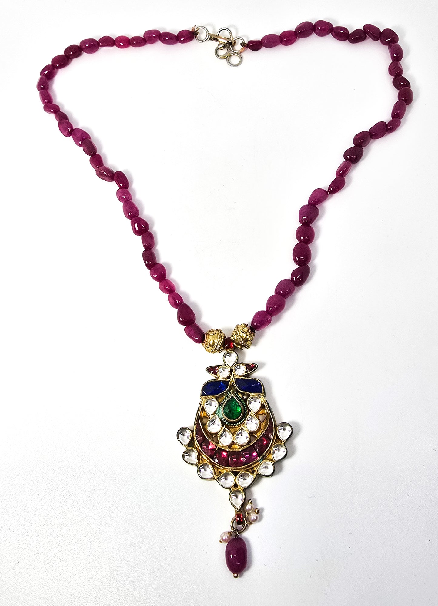 Hania hyderabadi Indian pink and green beaded pendant necklace