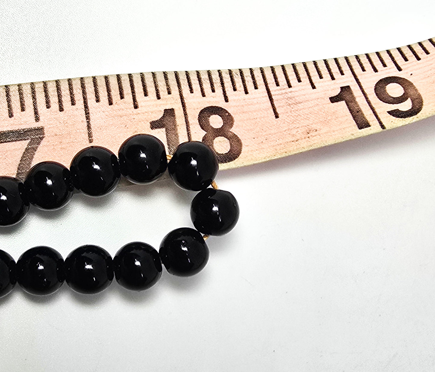 Black onyx red garnet yellow gold plated long 32 inch 6mm beaded vintage necklace