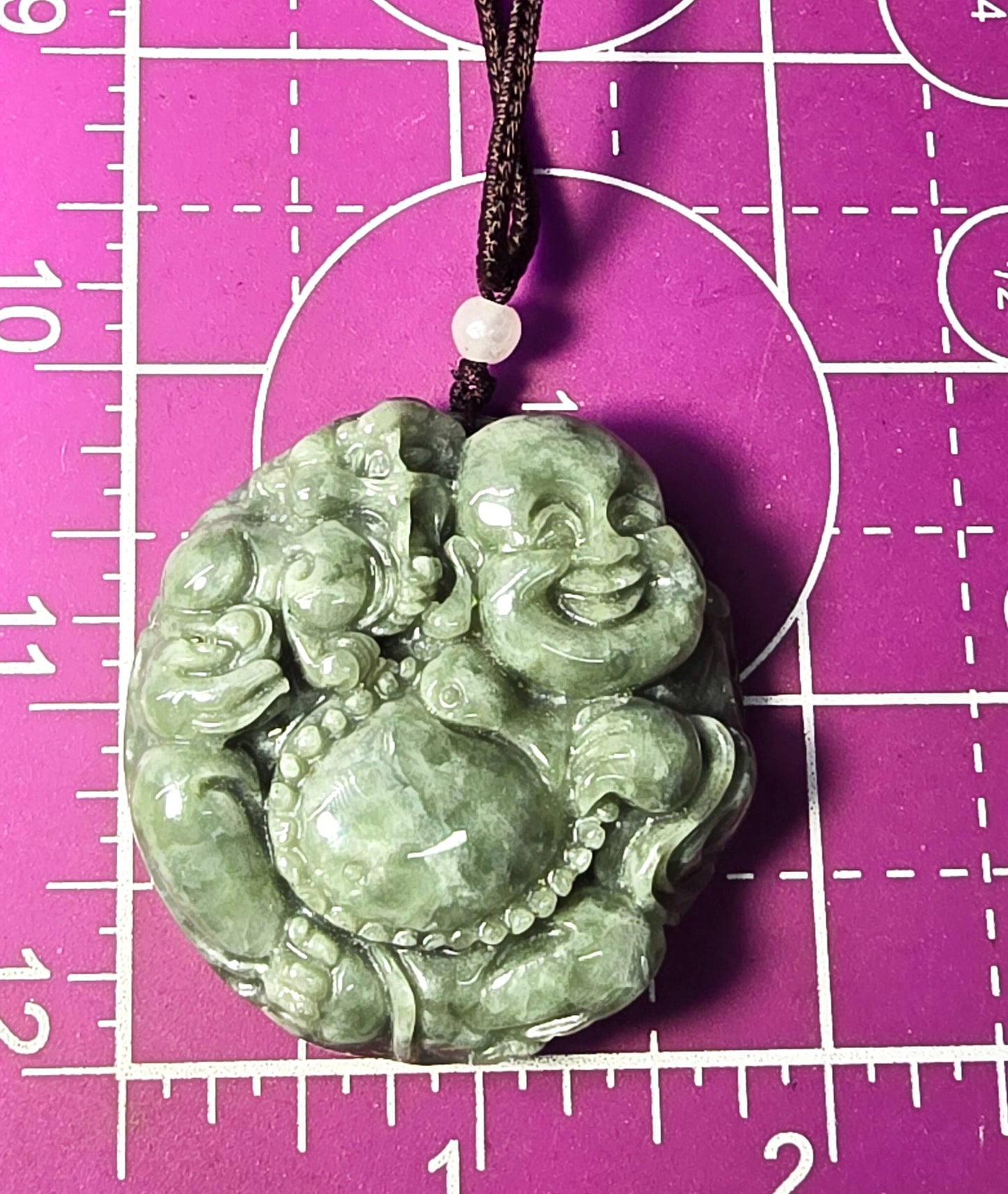 Happy laughing Buddha good fortune green nephrite jade Chinese pendant necklace