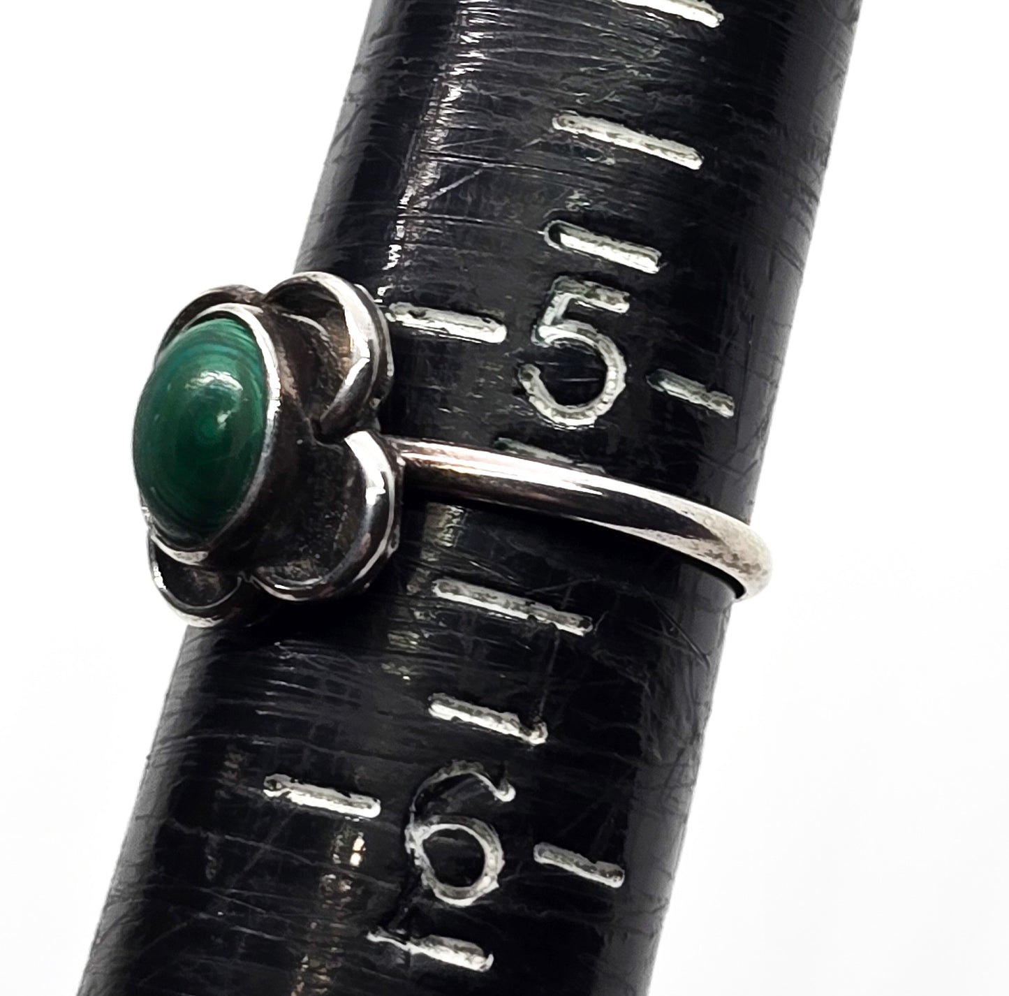 Malachite green banded gemstone vintage sterling silver ring size 5.25