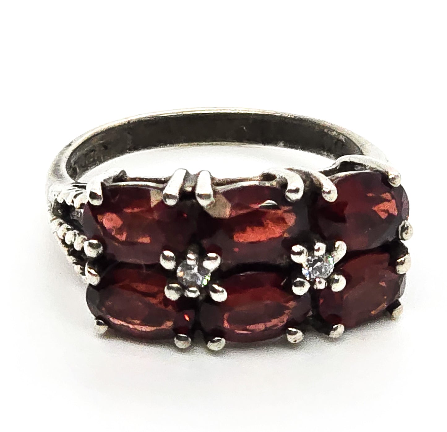 JED Art Deco style Garnet CZ vintage Sterling Silver Statement Ring size 6