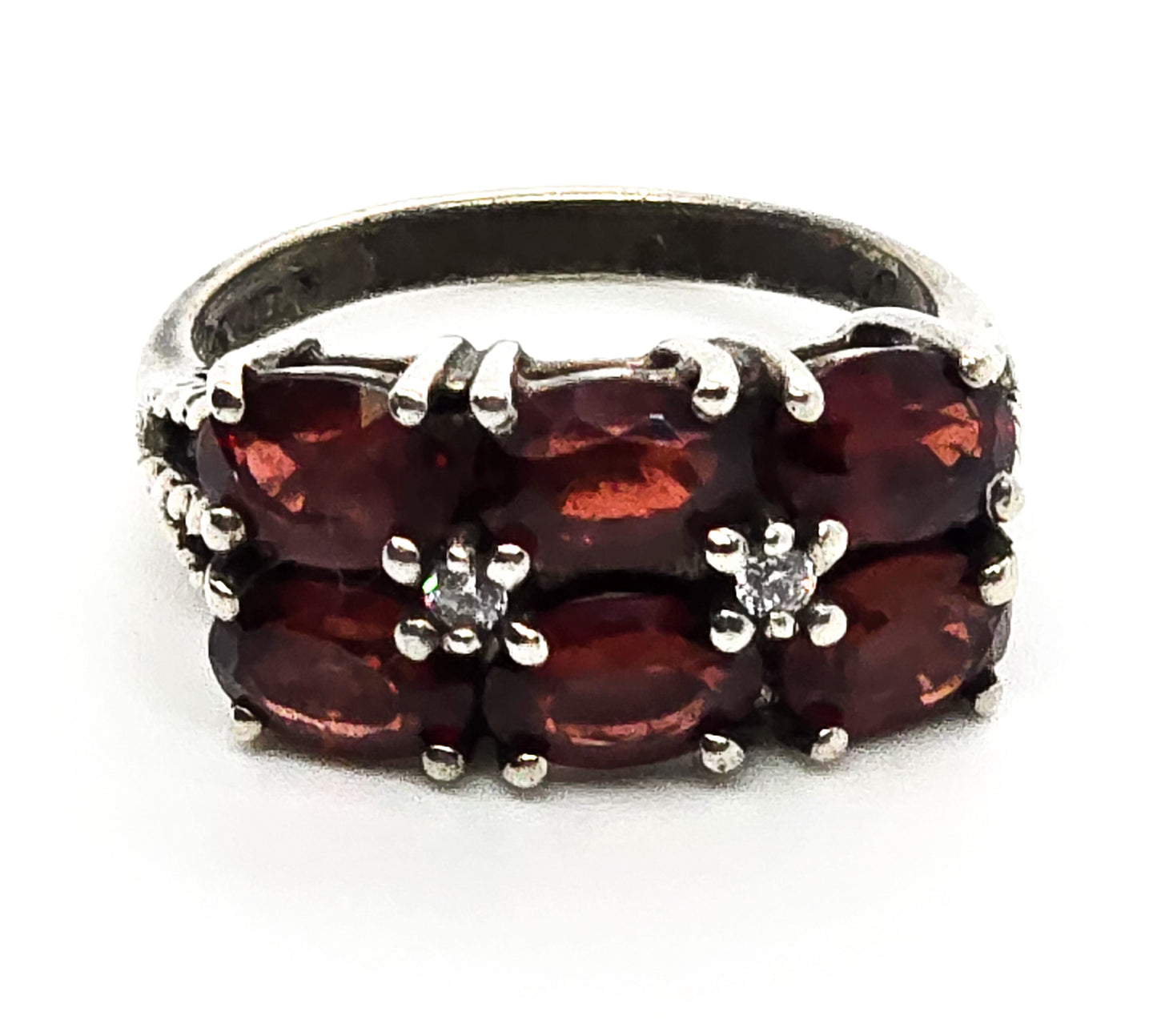 JED Art Deco style Garnet CZ vintage Sterling Silver Statement Ring size 6
