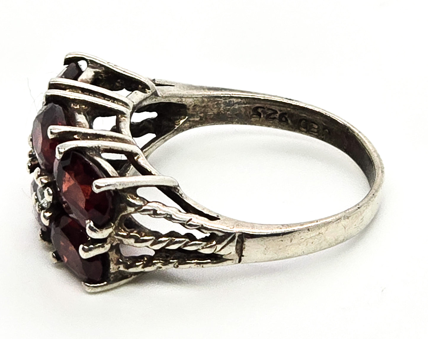 JED Art Deco style Garnet CZ vintage Sterling Silver Statement Ring size 6