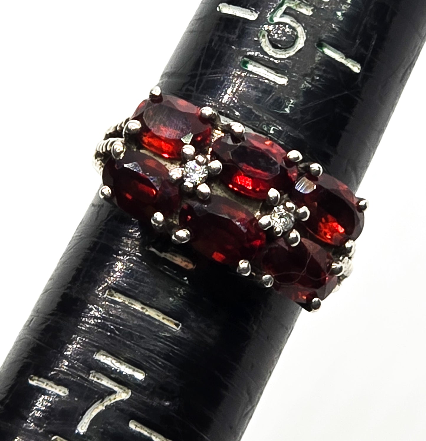 JED Art Deco style Garnet CZ vintage Sterling Silver Statement Ring size 6