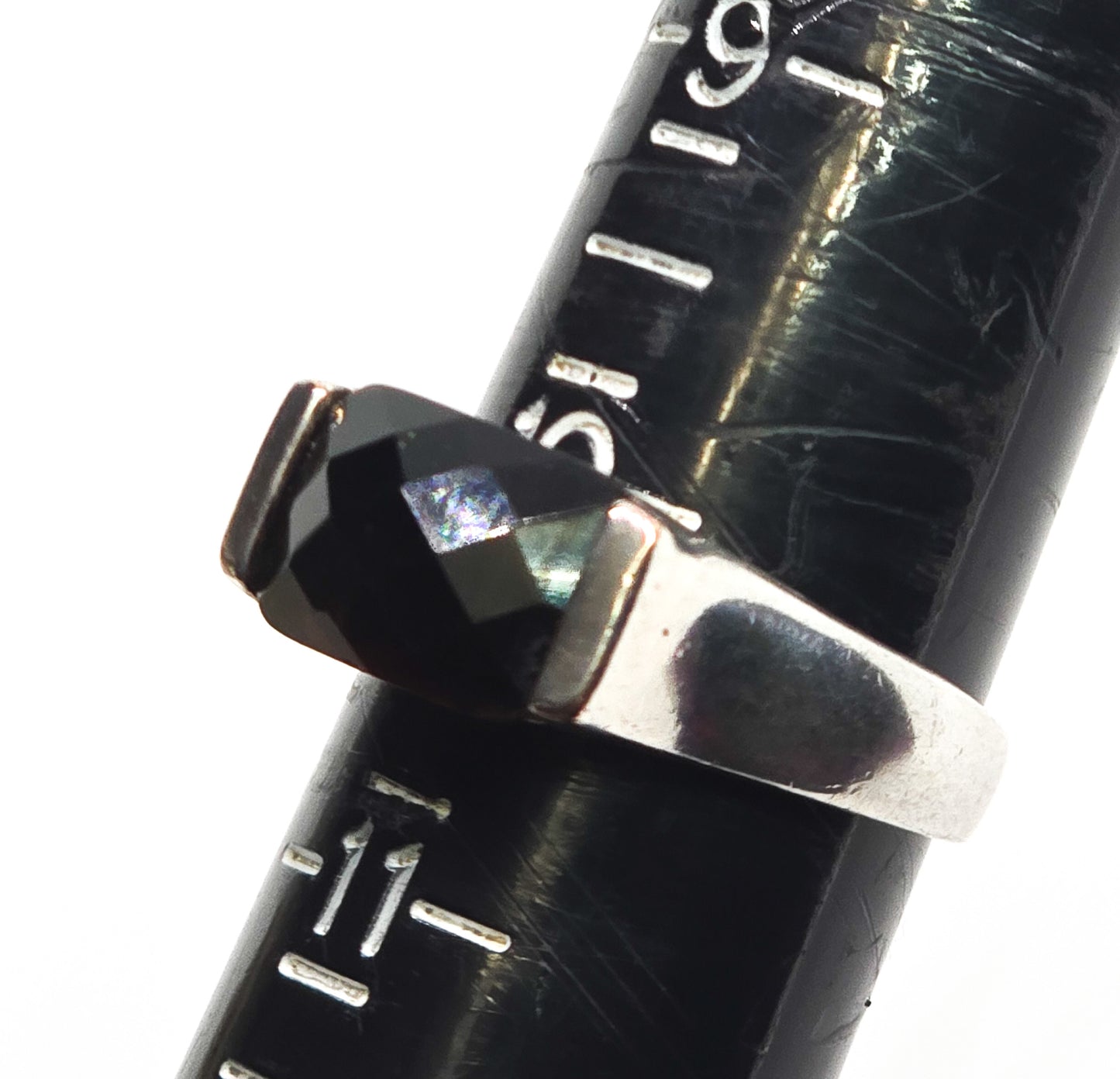 Smoky Quartz Faceted modernist synthetic gemstone vintage sterling silver ring size 10