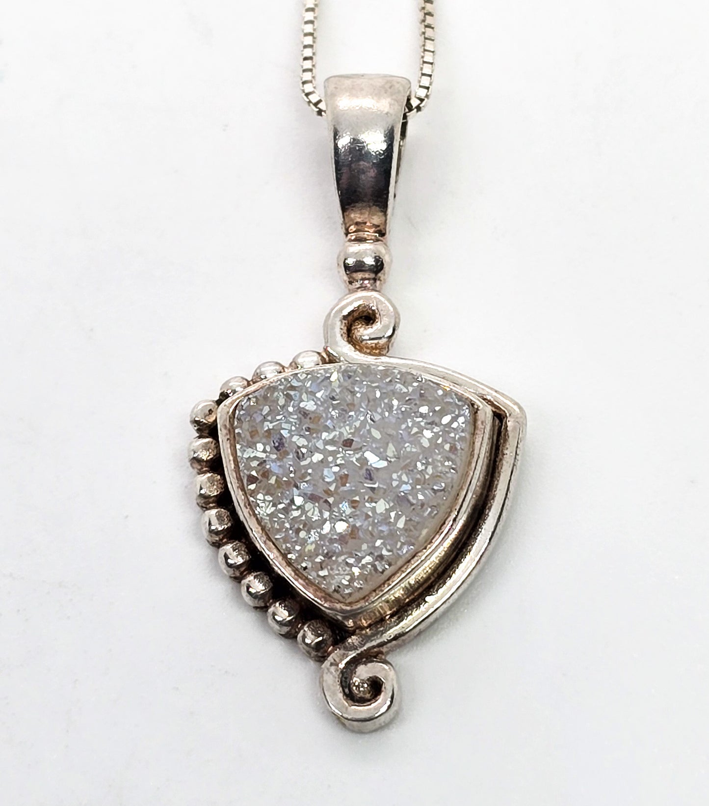 Sajen rainbow druzy crystal bezel set petite signed sterling silver pendant necklace