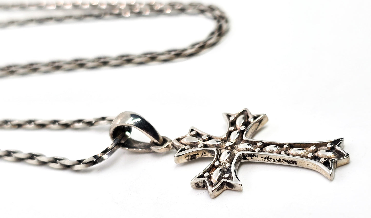 Sterling decorative Cross vintage retro sterling silver pendant necklace
