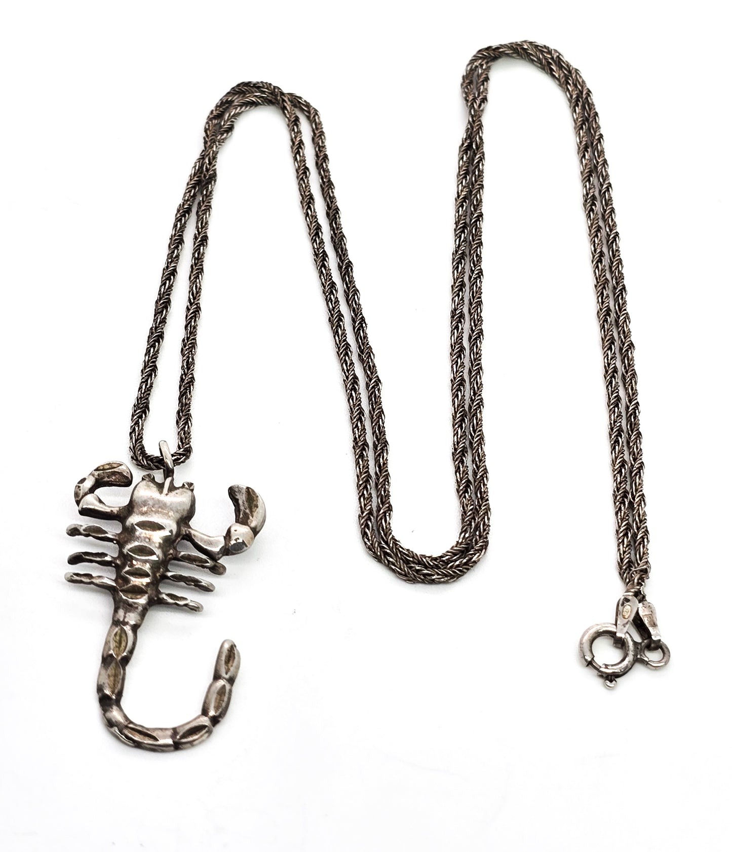 Scorpion sting solid sterling silver detailed insect bug pendant necklace