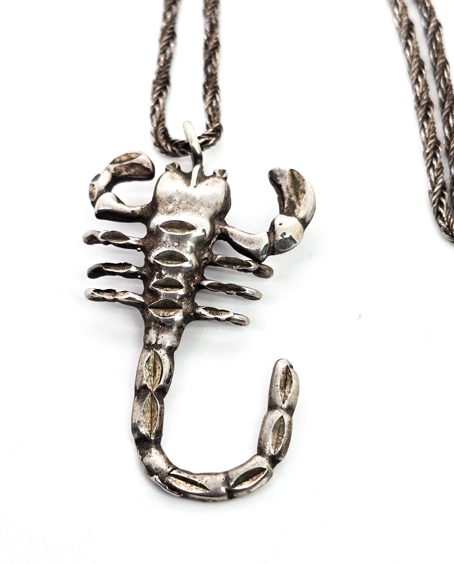 Scorpion sting solid sterling silver detailed insect bug pendant necklace