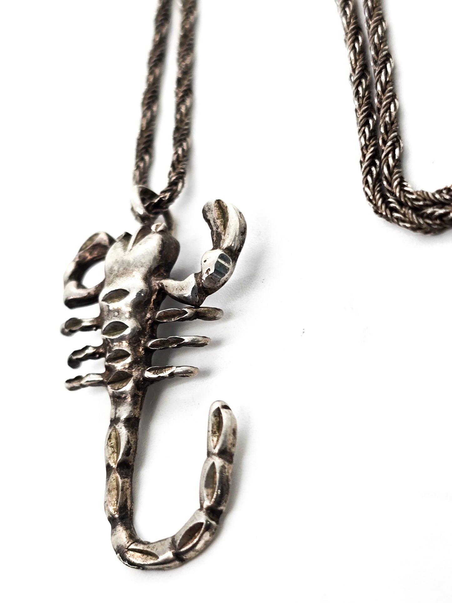 Scorpion sting solid sterling silver detailed insect bug pendant necklace