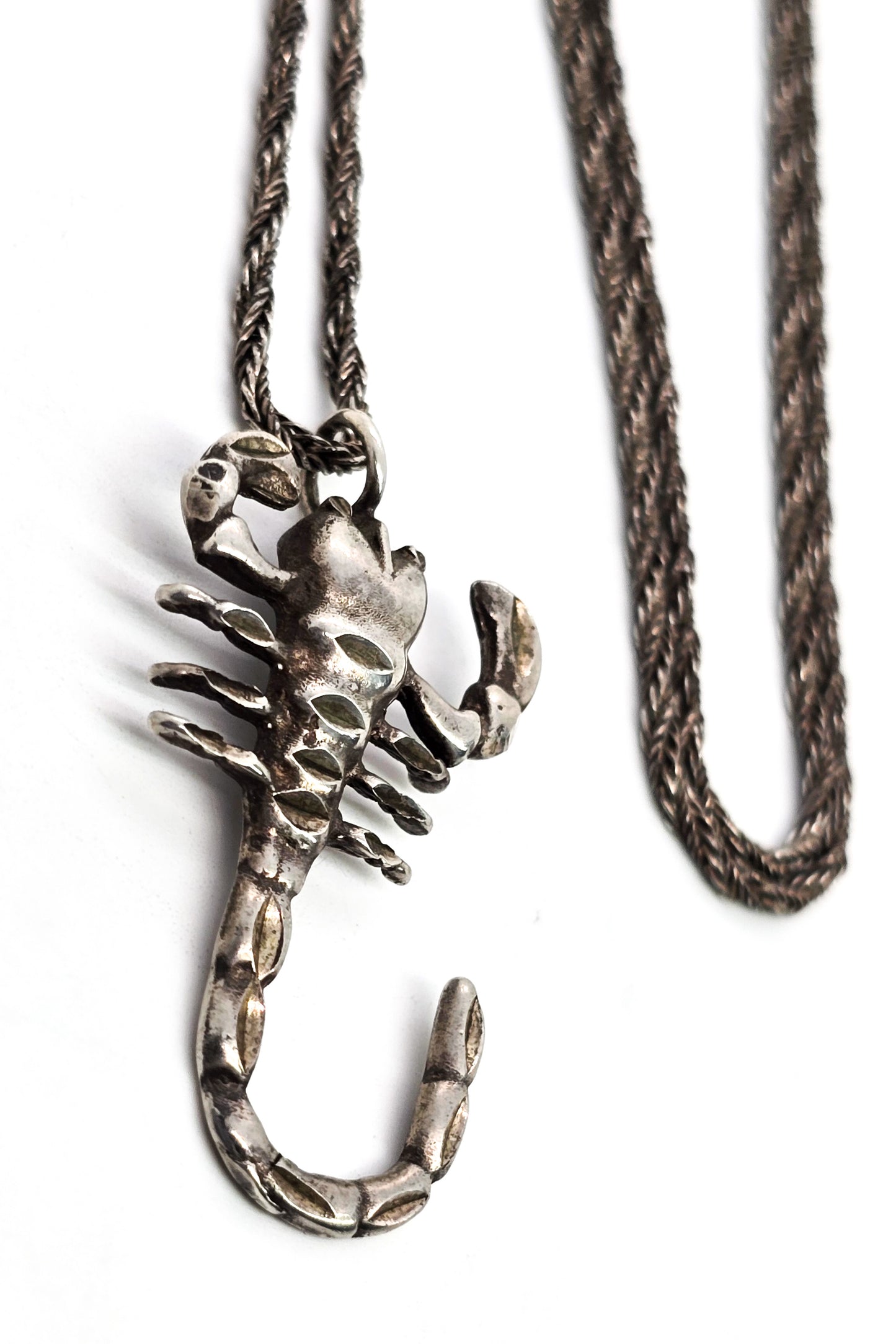 Scorpion sting solid sterling silver detailed insect bug pendant necklace