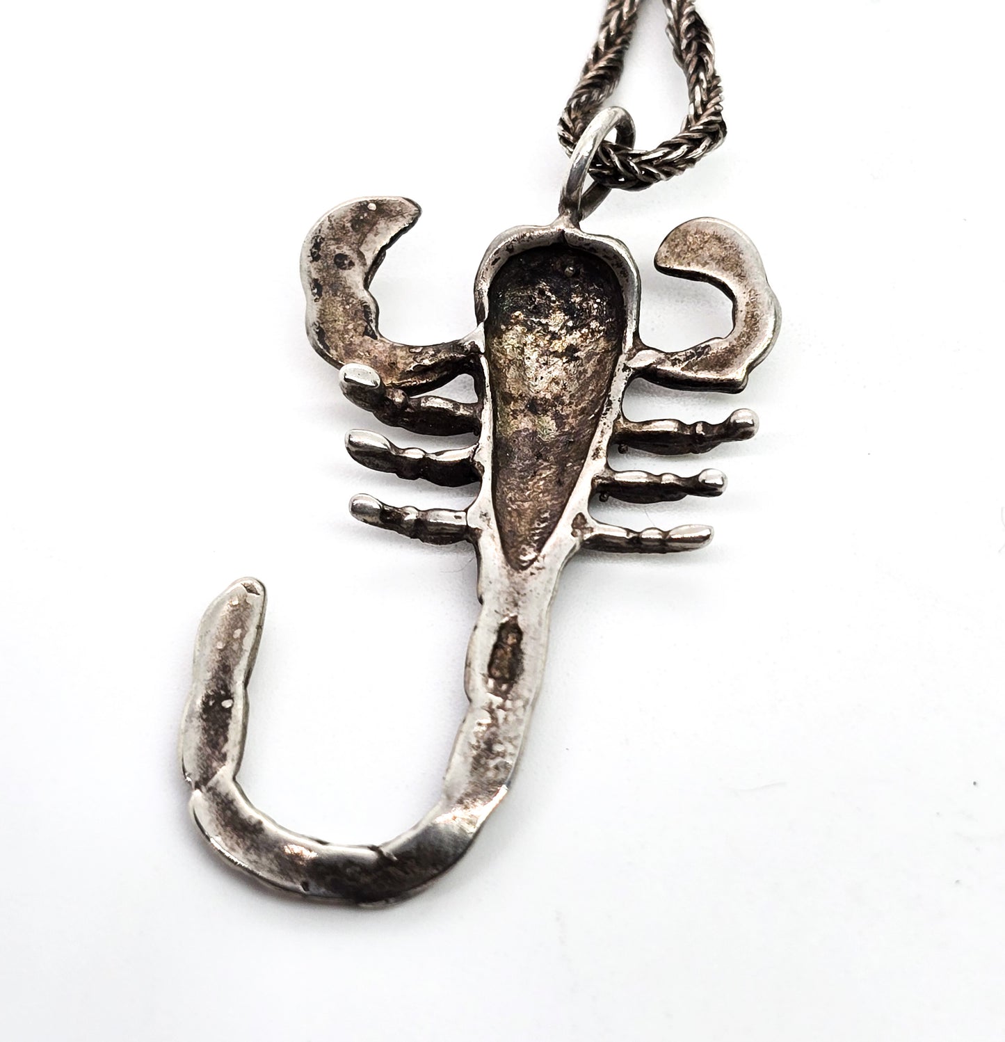Scorpion sting solid sterling silver detailed insect bug pendant necklace