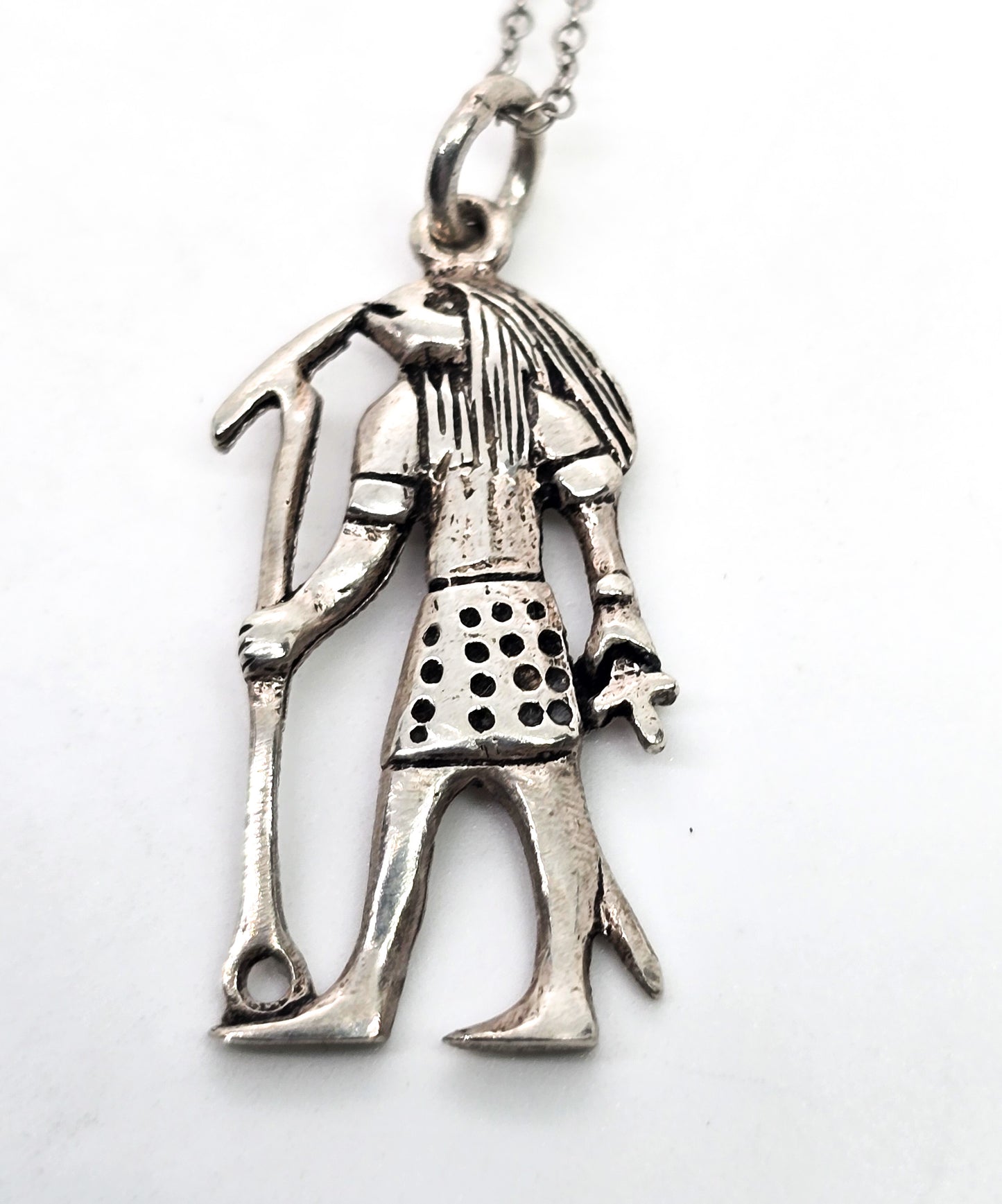 Horus Egyptian God figural sterling silver pendant necklace