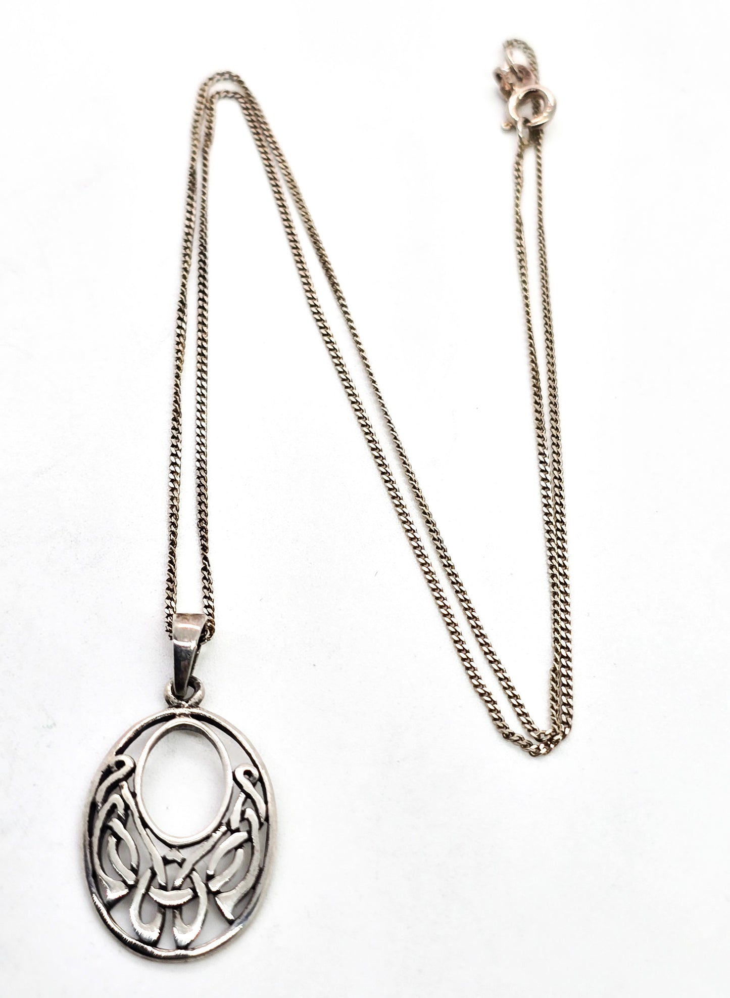 Celtic knot open work drop sterling silver decorated pendant necklace