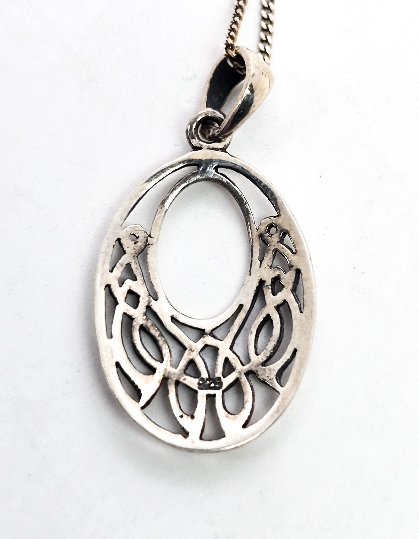 Celtic knot open work drop sterling silver decorated pendant necklace