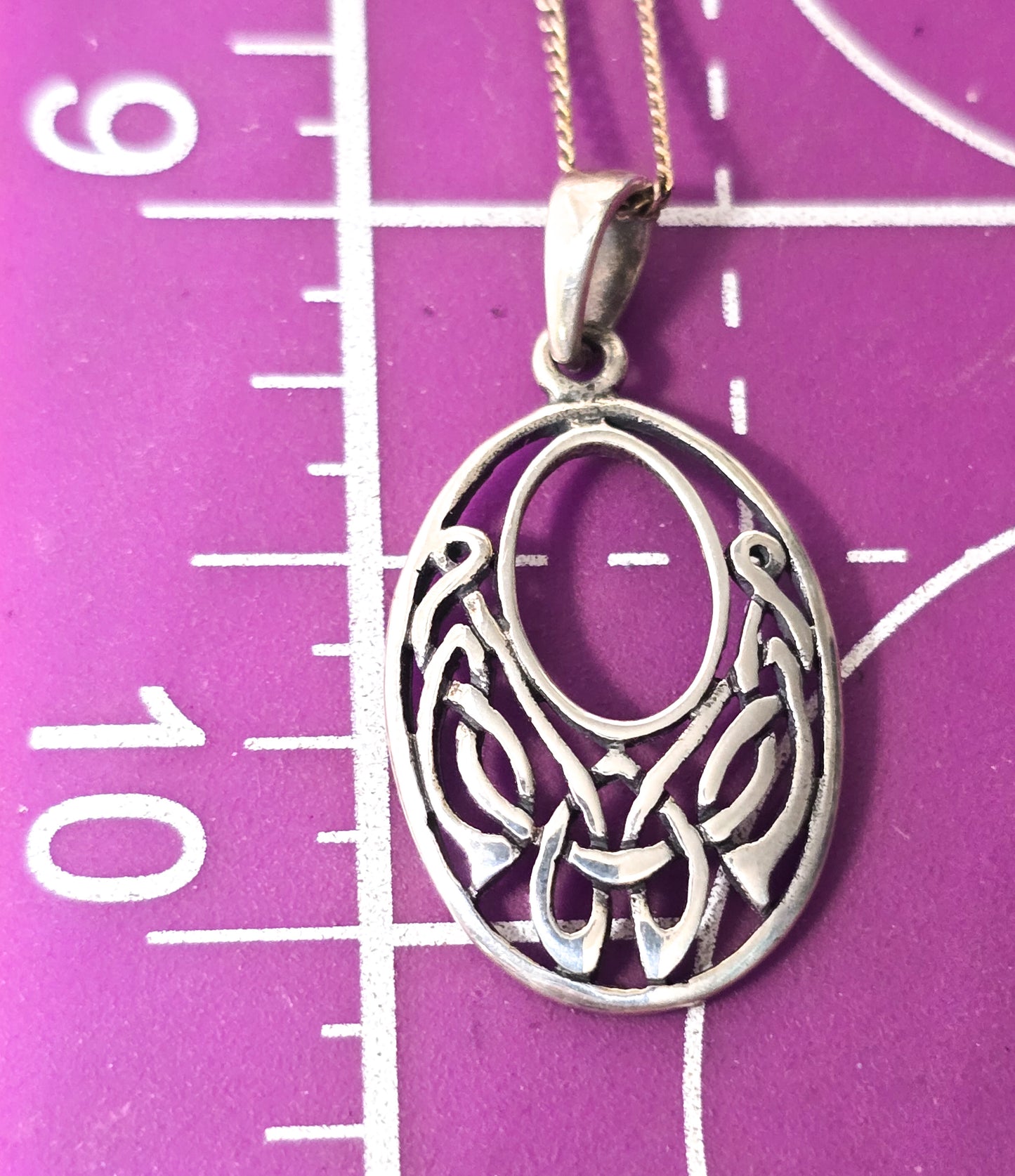 Celtic knot open work drop sterling silver decorated pendant necklace