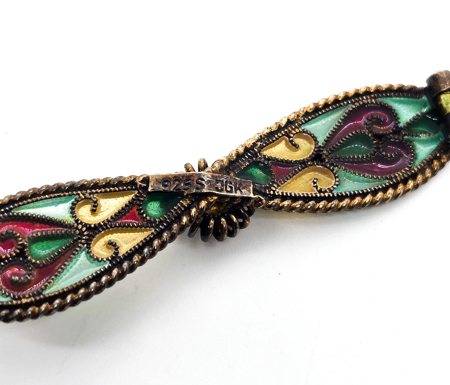 Antique Johann G. Kjaerland JGK Plique a jour vermeil sterling silver pin brooch
