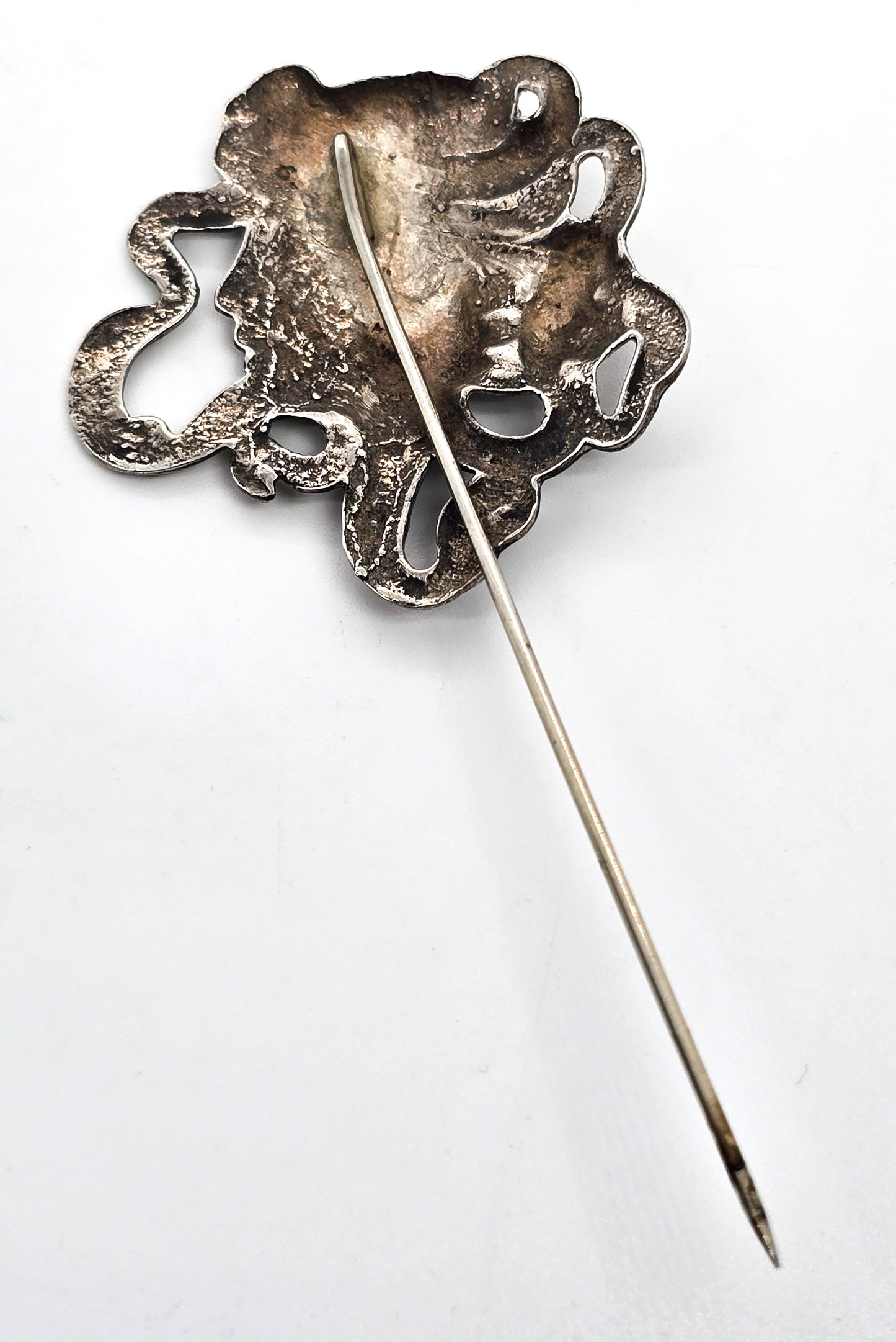 Art Nouveau Nymph woman lady antique sterling silver hat lapel stick pin brooch