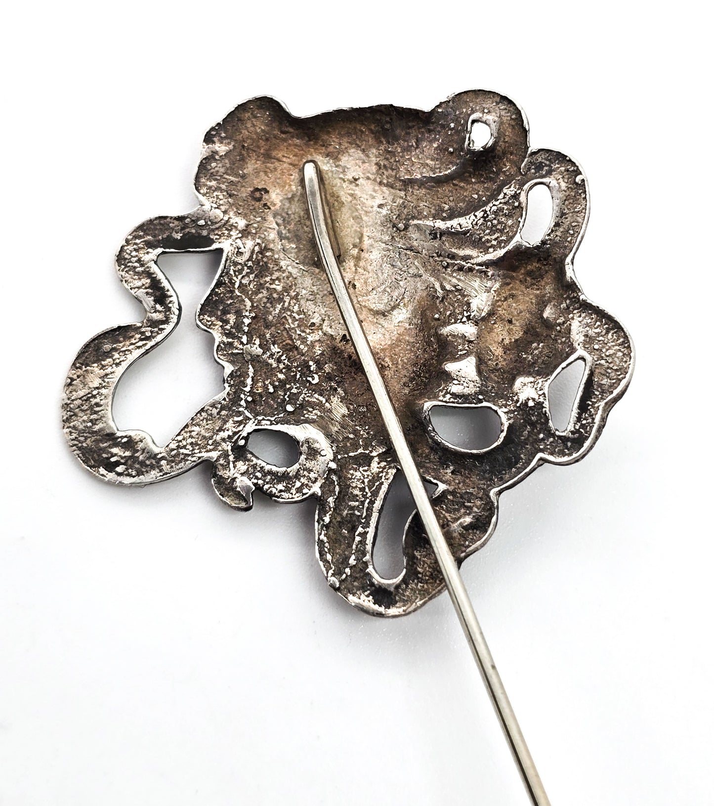 Art Nouveau Nymph woman lady antique sterling silver hat lapel stick pin brooch