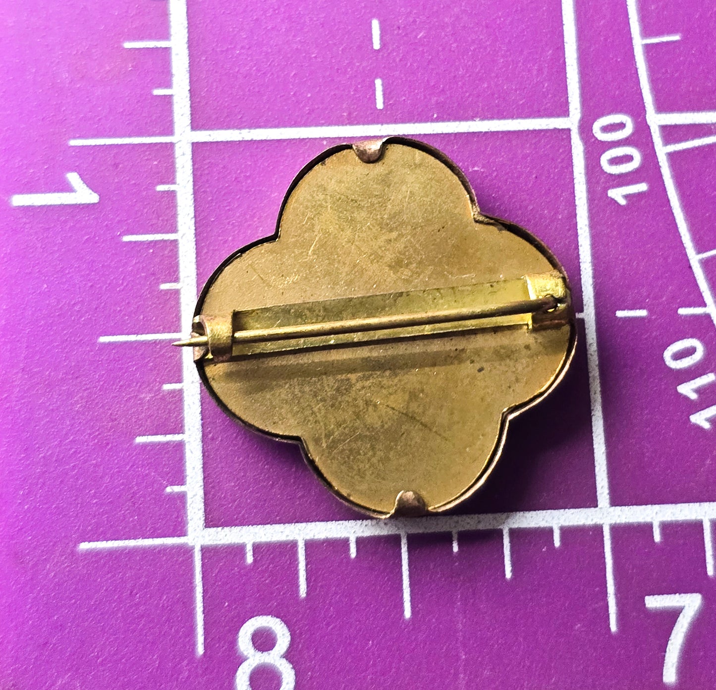 Yellow gold filled lovers knot Victorian antique green paste mirror brooch