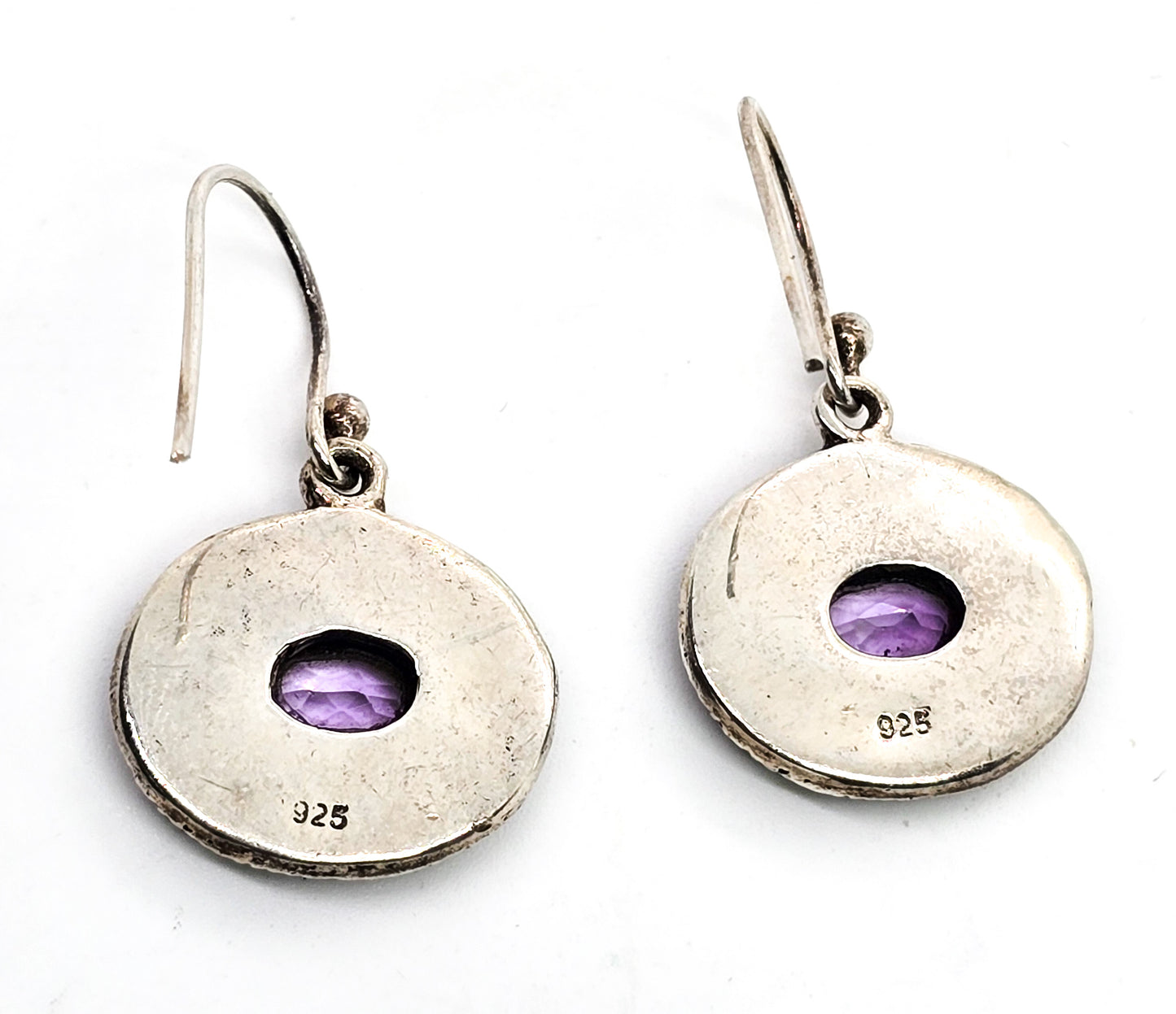 Amethyst faceted purple gemstone Balinese Bali sterling silver tribal drop earrings