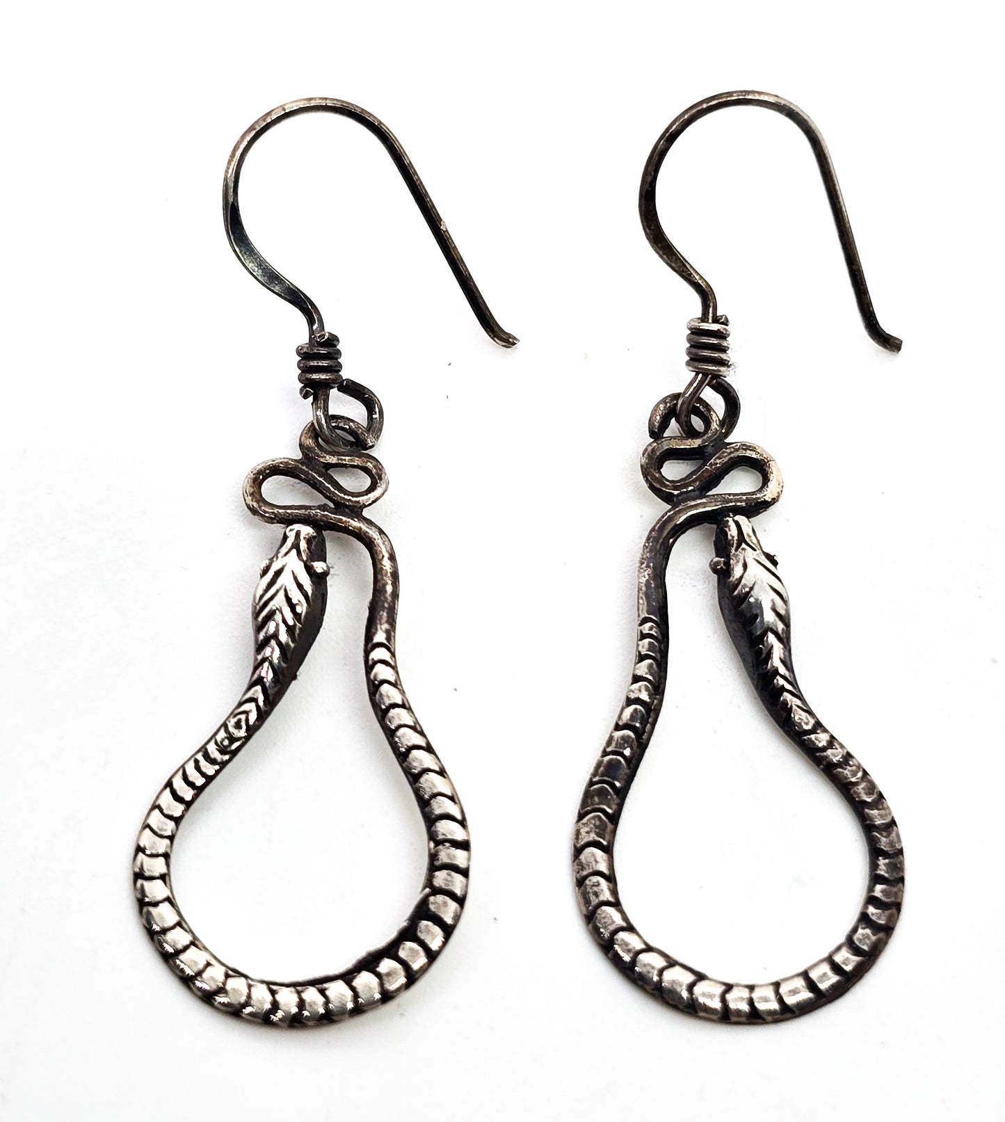 Snake Serpent long sterling silver detailed vintage drop earrings