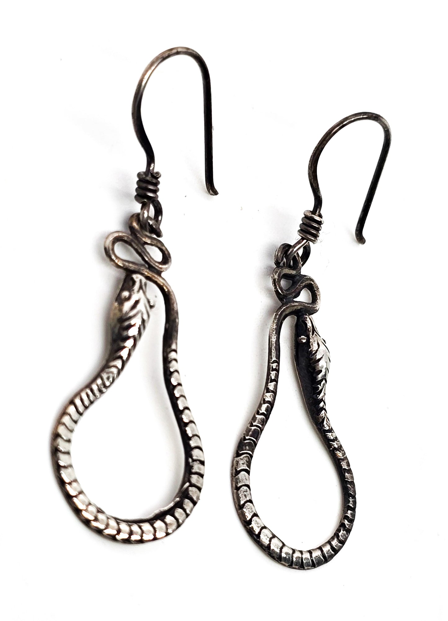 Snake Serpent long sterling silver detailed vintage drop earrings