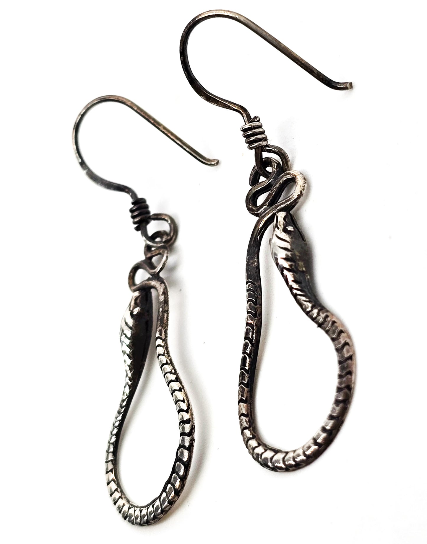 Snake Serpent long sterling silver detailed vintage drop earrings