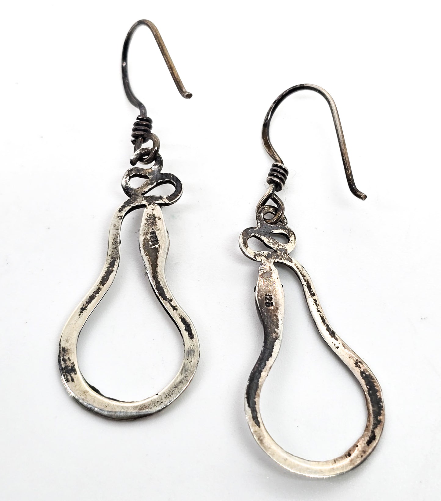 Snake Serpent long sterling silver detailed vintage drop earrings