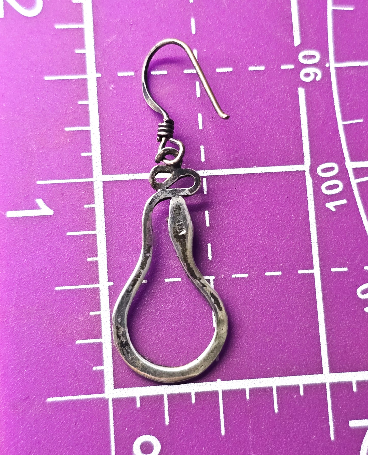 Snake Serpent long sterling silver detailed vintage drop earrings