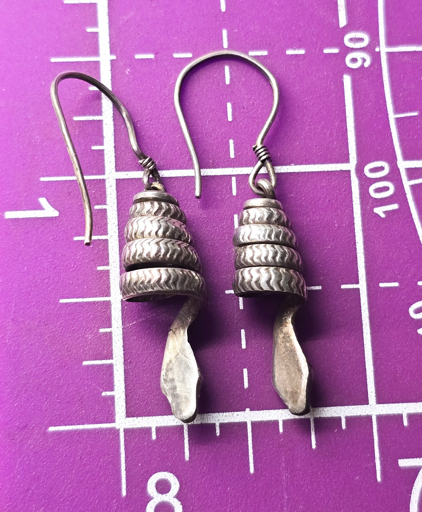Snake Coiled long artisan sterling silver detailed vintage drop earrings