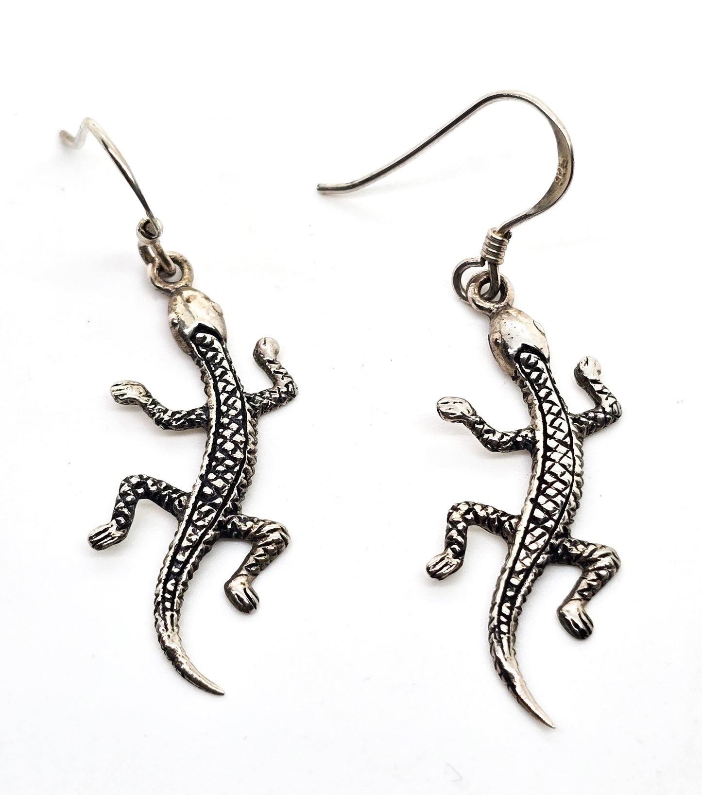 WTS Watson Gecko Lizard vintage signed sterling silver drop earrings