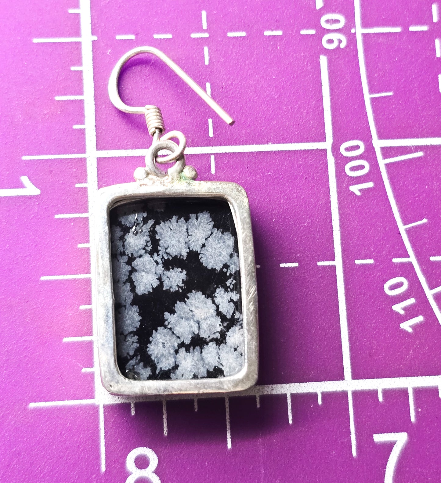 Snowflake Obsidian Large black and grey gemstone sterling silver drop earrings
