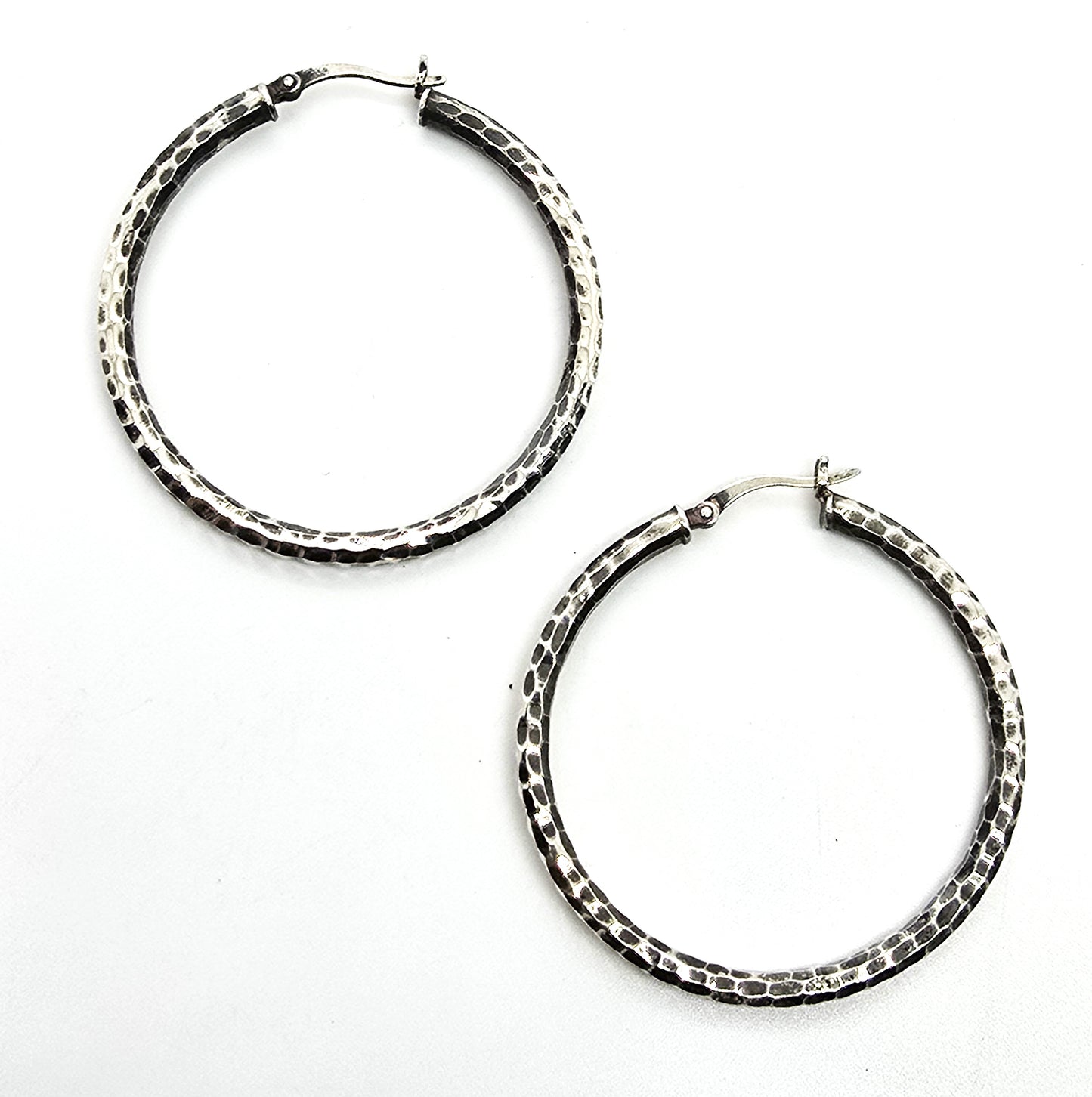 Jacmel Mauritius JCM sterling silver diamond etched vintage large hoop earrings