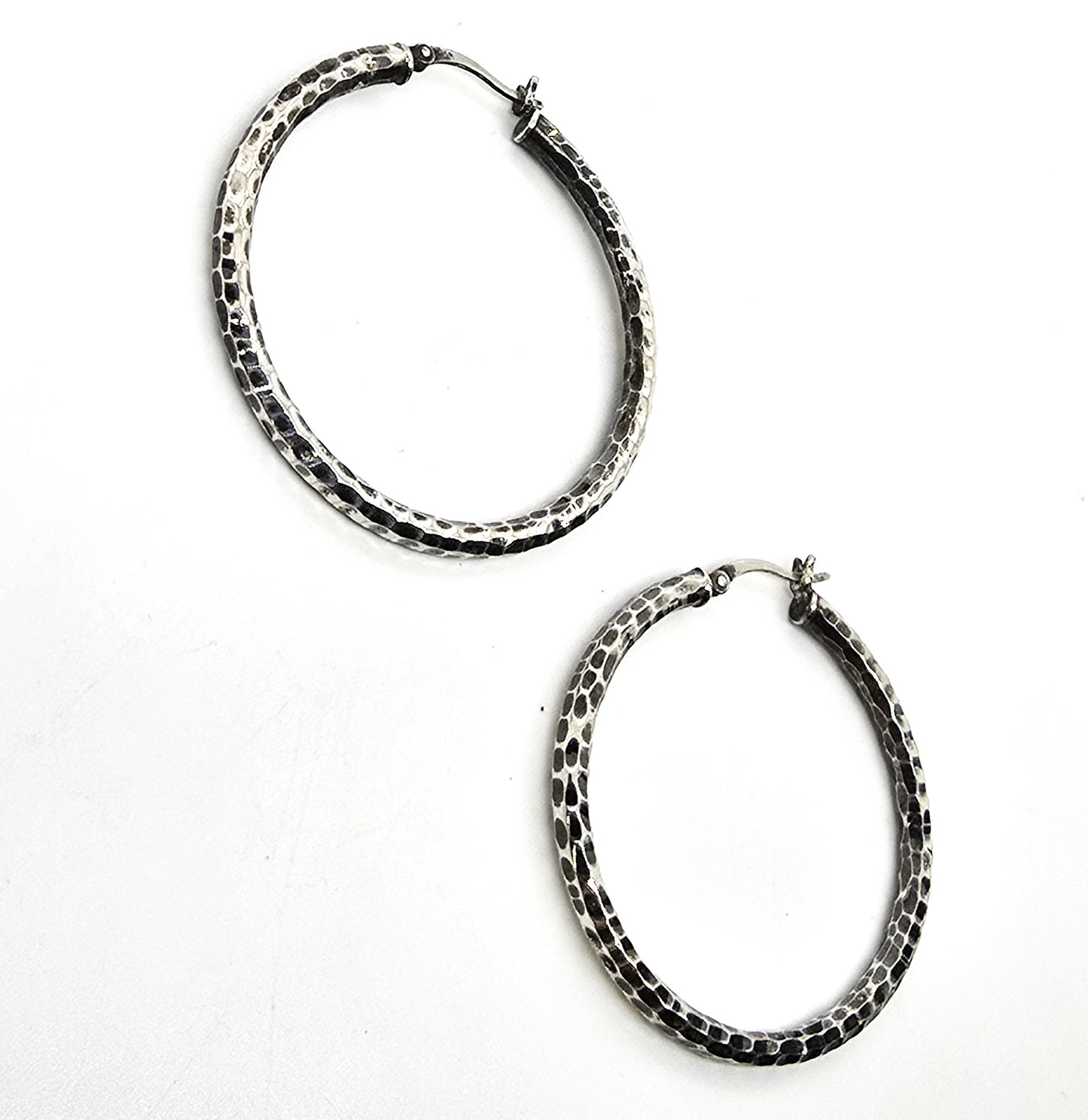 Jacmel Mauritius JCM sterling silver diamond etched vintage large hoop earrings