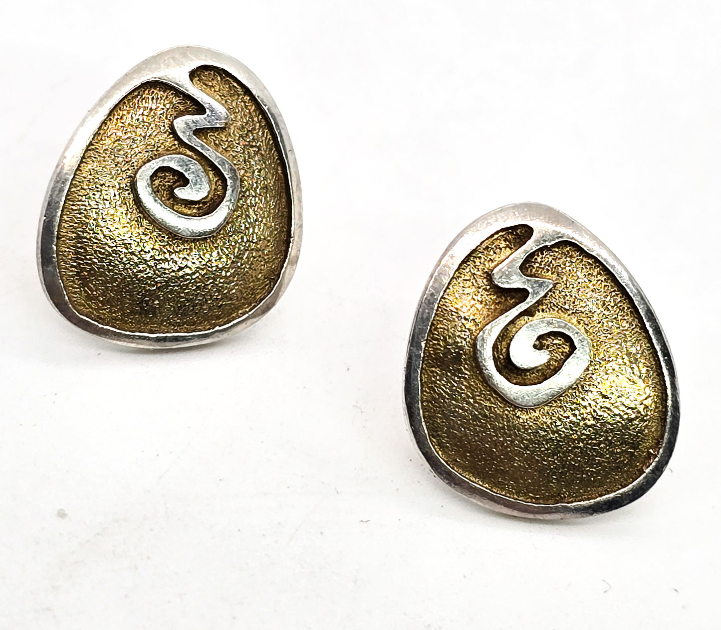 Whimsy two tone vermeil gold and sterling silver 950 vintage stud earrings