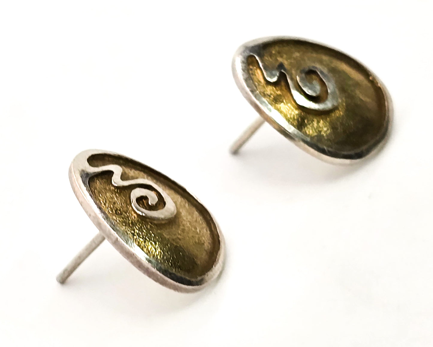 Whimsy two tone vermeil gold and sterling silver 950 vintage stud earrings