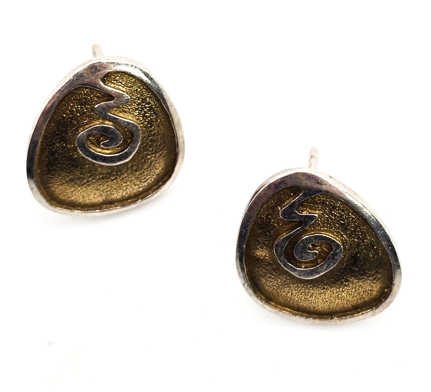 Whimsy two tone vermeil gold and sterling silver 950 vintage stud earrings