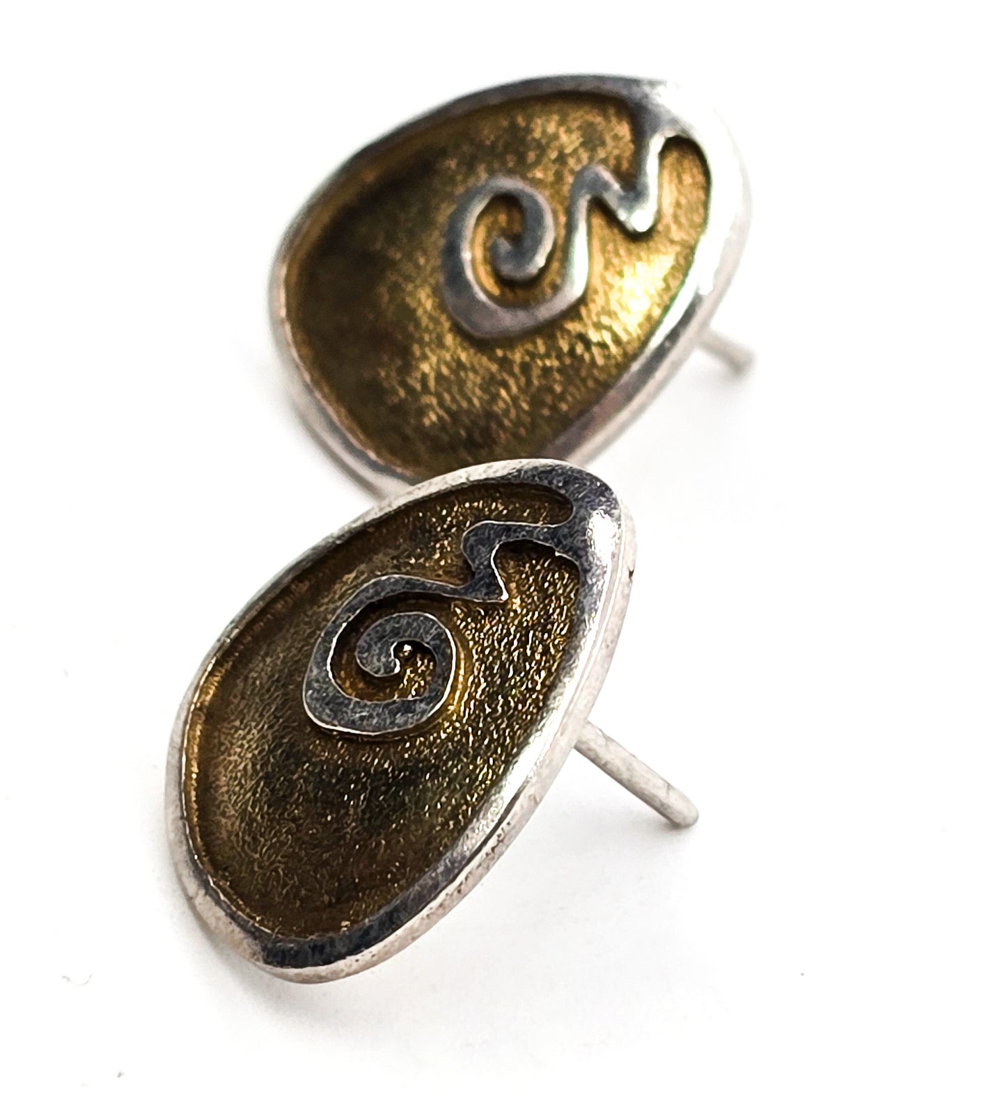 Whimsy two tone vermeil gold and sterling silver 950 vintage stud earrings