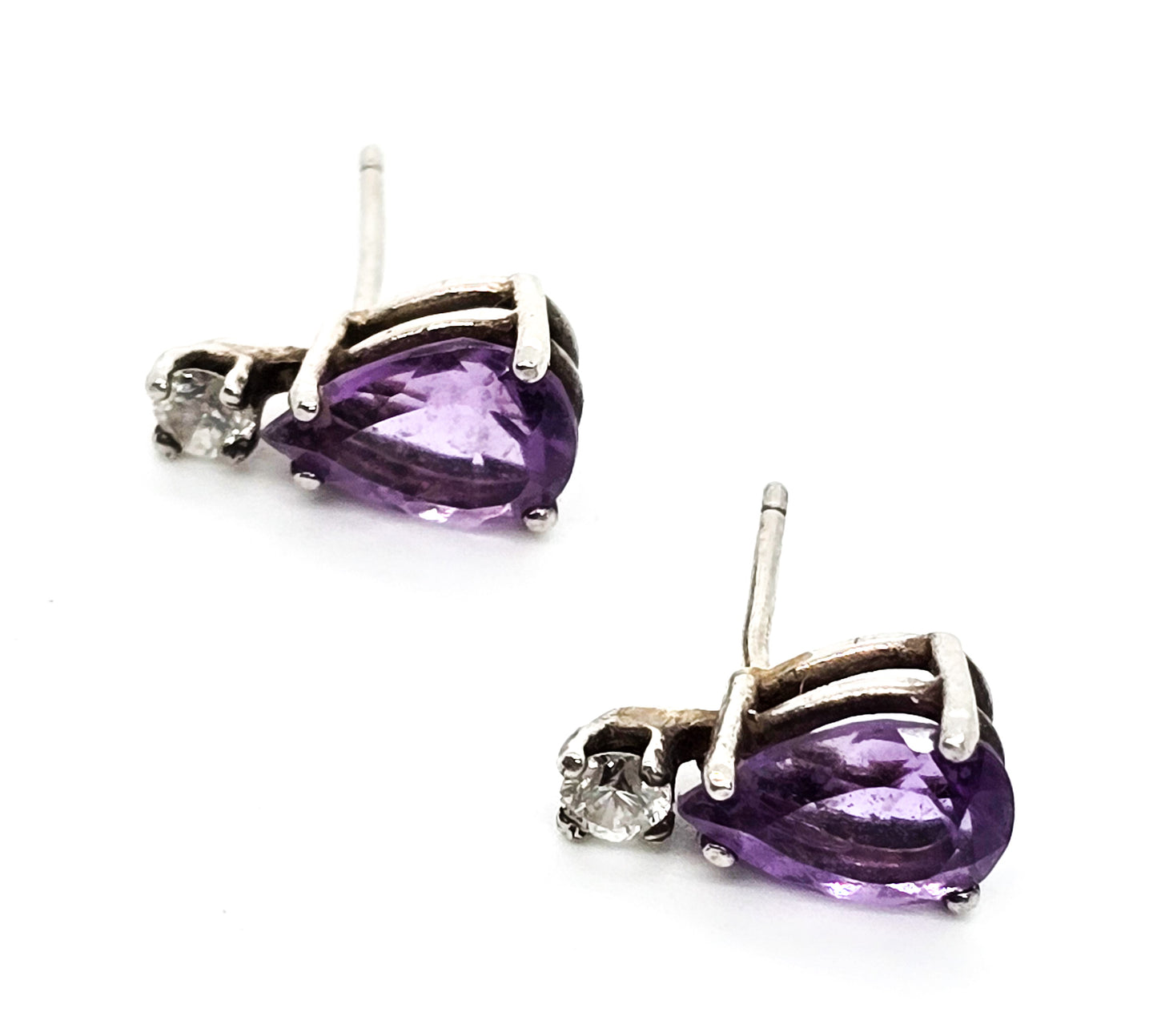 Amethyst pear cut purple gemstone Cubic zirconia sterling silver stud earrings