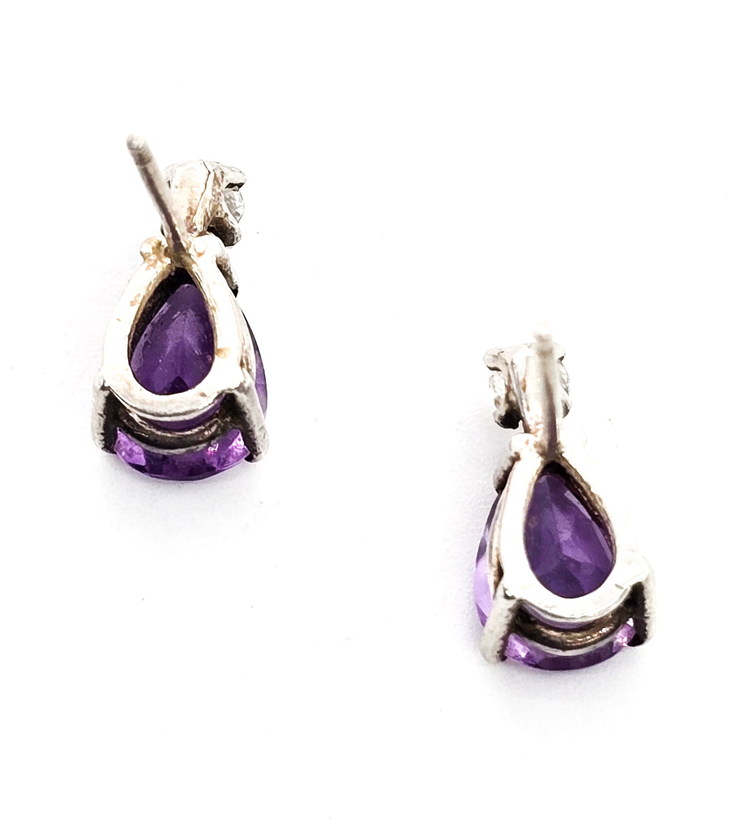 Amethyst pear cut purple gemstone Cubic zirconia sterling silver stud earrings