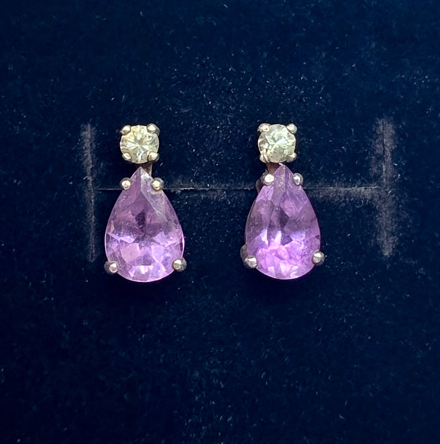 Amethyst pear cut purple gemstone Cubic zirconia sterling silver stud earrings