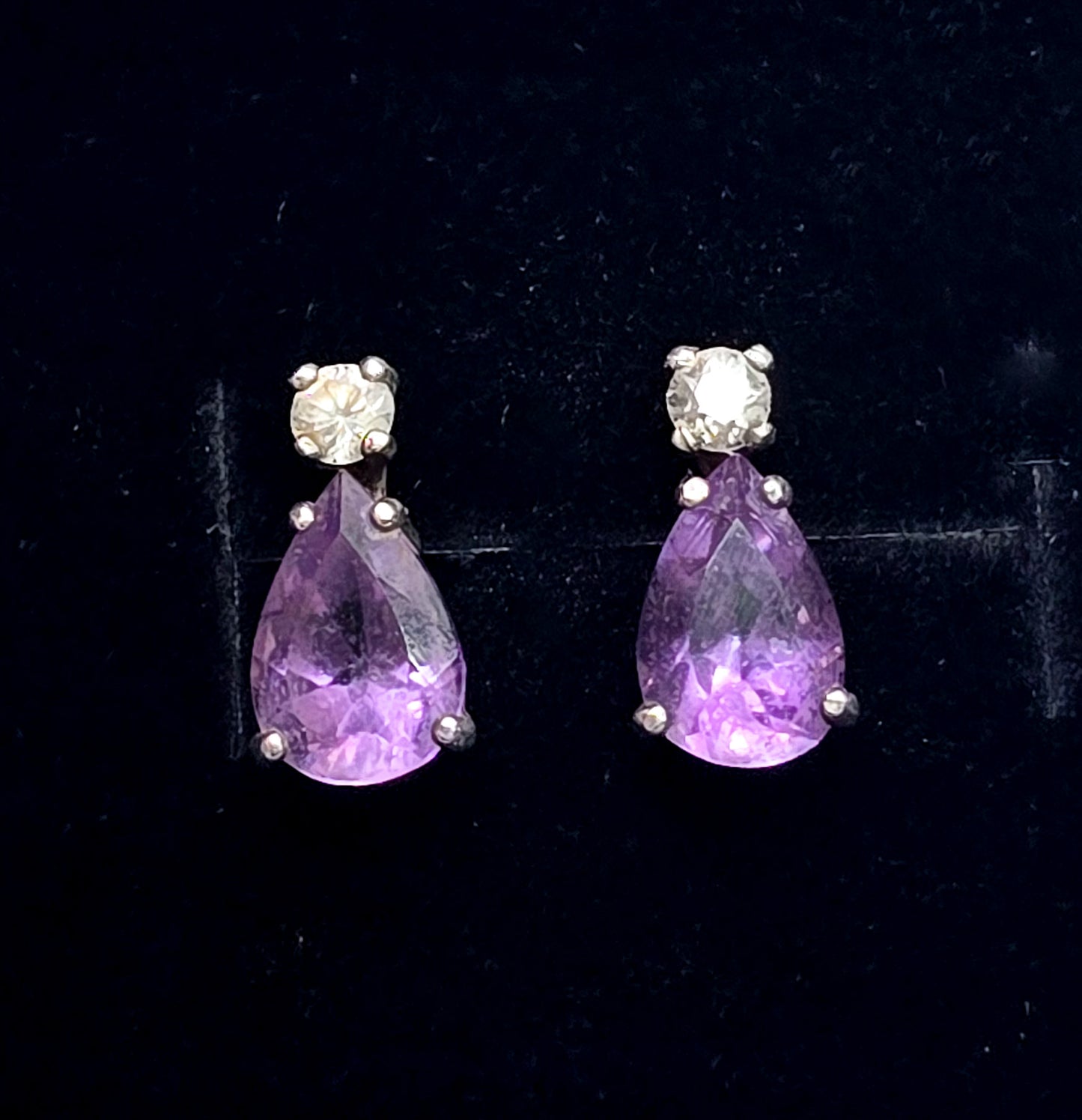 Amethyst pear cut purple gemstone Cubic zirconia sterling silver stud earrings