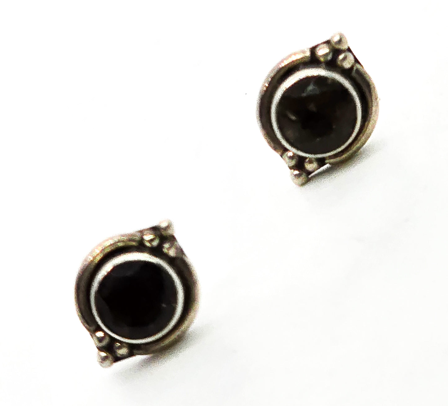Brown smokey quartz 1ct IS vintage tribal sterling silver stud earrings