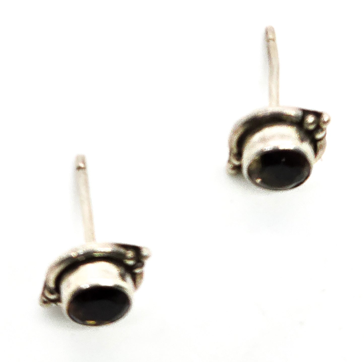 Brown smokey quartz 1ct IS vintage tribal sterling silver stud earrings
