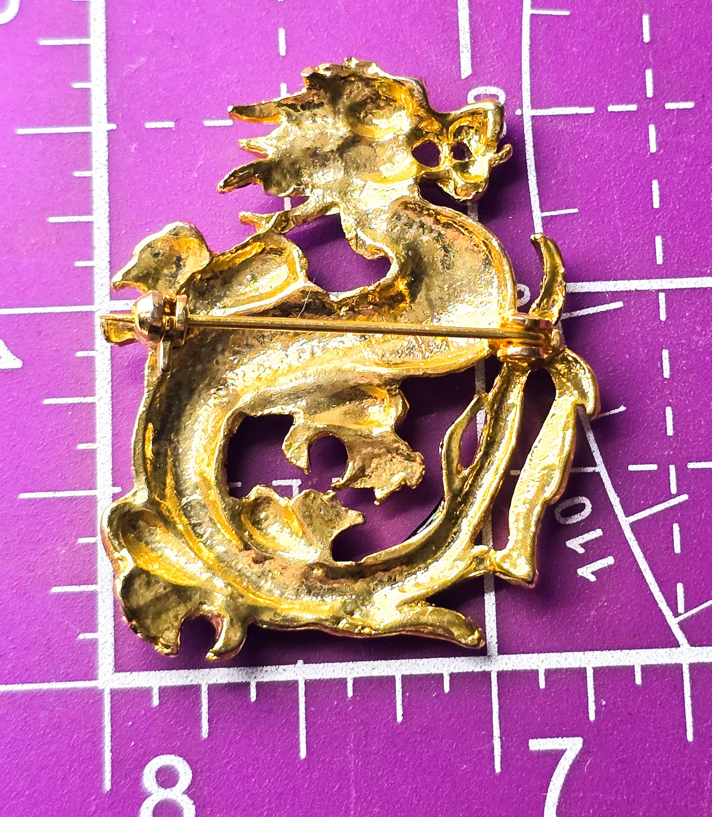 Golden Dragon vintage black and red enamel Asian Dragon brooch