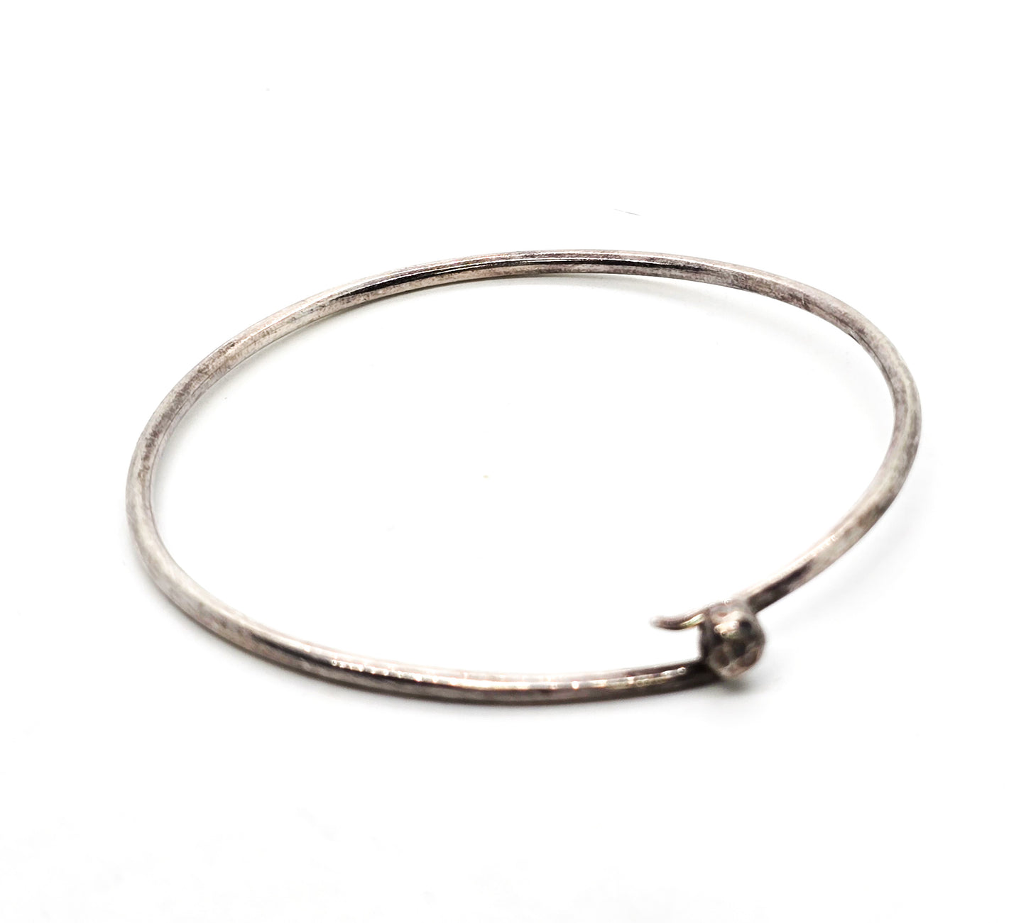 Tribal Bali vintage thin stacker sterling silver open hammered bangle bracelet